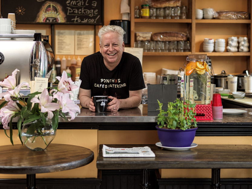 Poncho's café Langford smiling owner