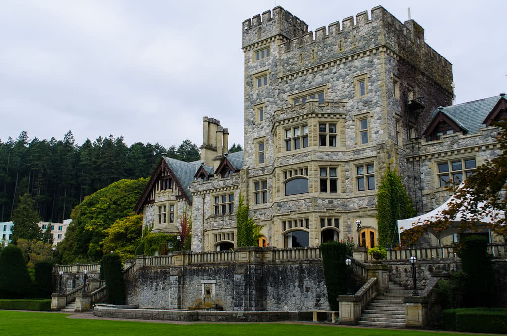 Hatley Castle with tent and grass