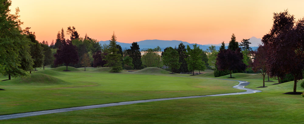 sunset over golf course