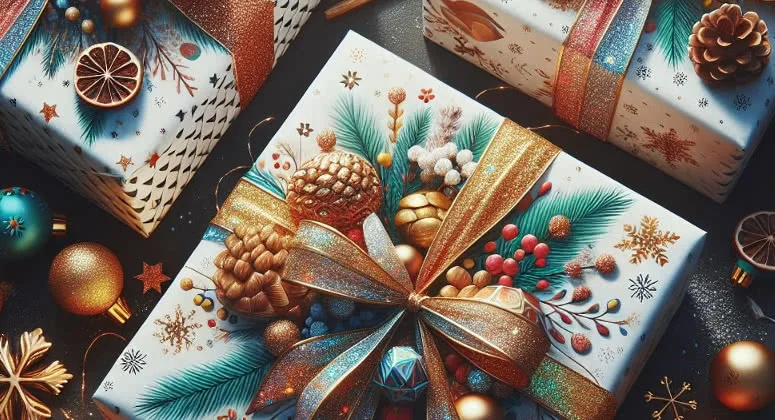 seasonal image showing gift wrapped boxes