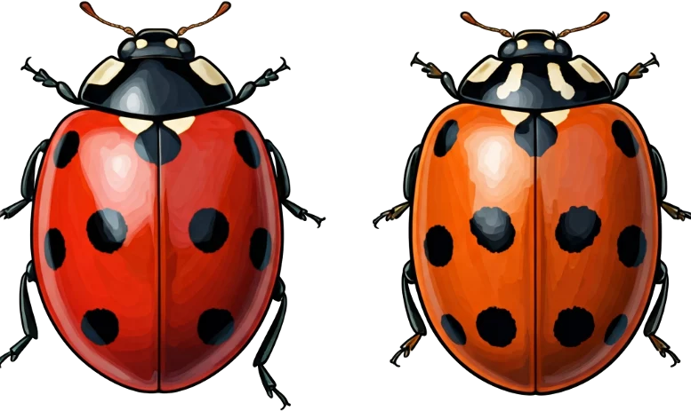 Illustration of the difference between a Ladybug and Harlequin Ladybird