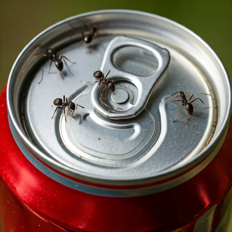 Pavement/Concrete Ants on top of a pop can for scale